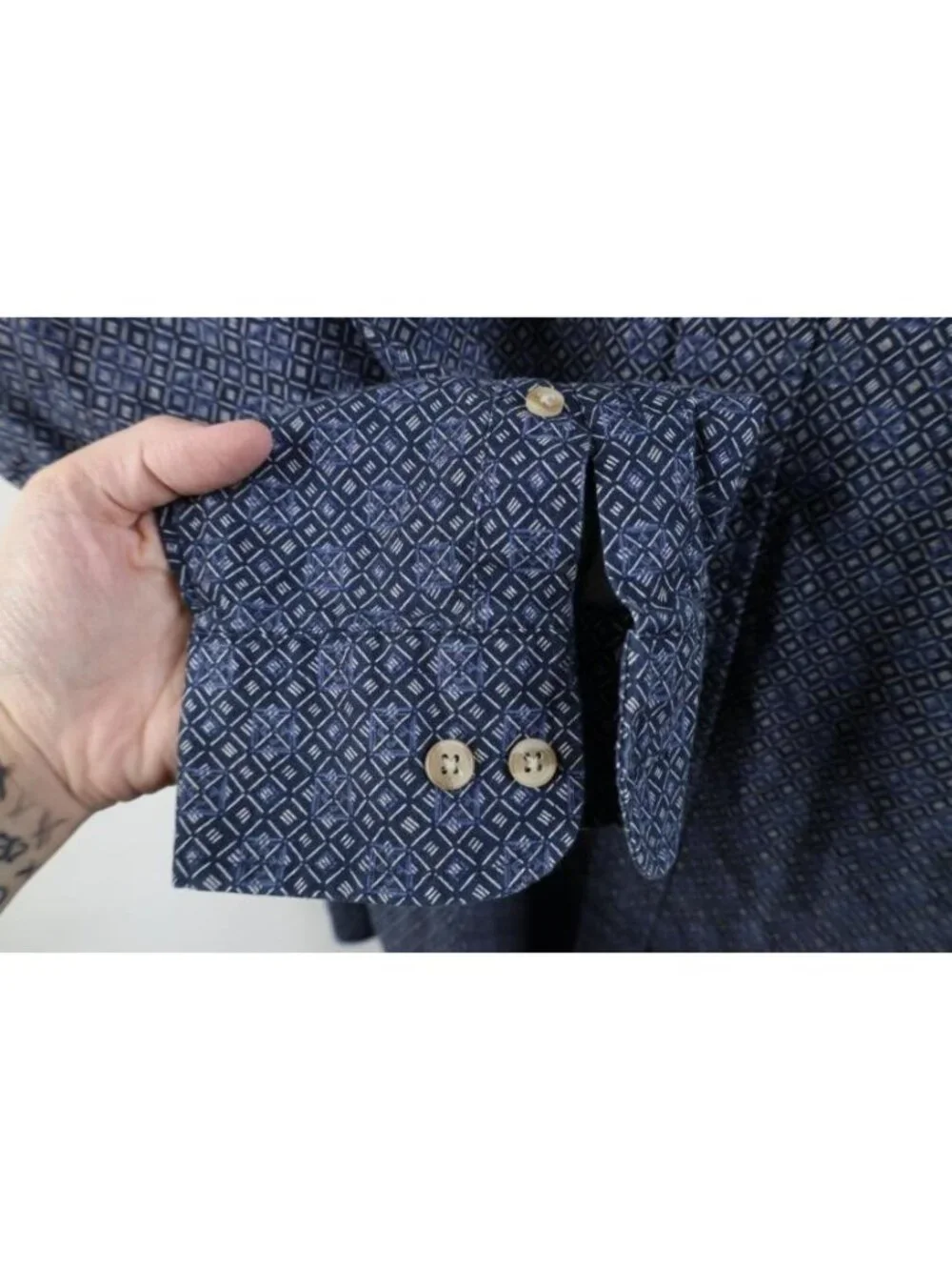 Vintage 90s Streetwear Mens 2XL Faded Geometric Collared Button Down Shirt Blue